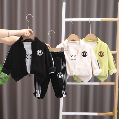 3pcs Baby Boy/Girl Long Sleeve Smiley Zip Letter B Embroidery Set