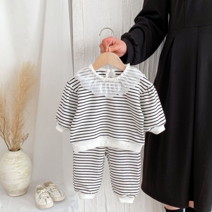 2pcs Baby Girl Striped Princess Lapel Set