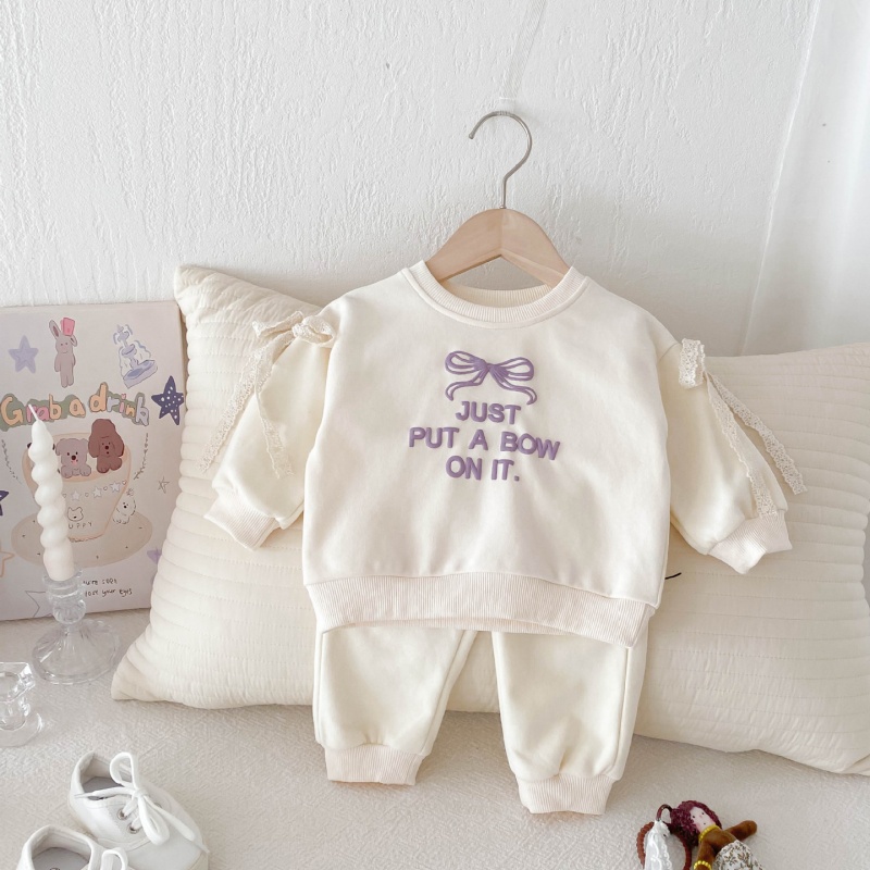 2pcs Baby Girl Fashion Letter Bowknot Casual Set
