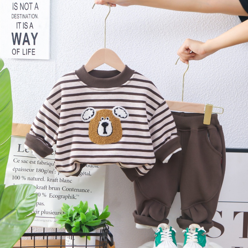 2pcs Baby Boy Cute Bear Crew Neck Padded Sweatshirt Set