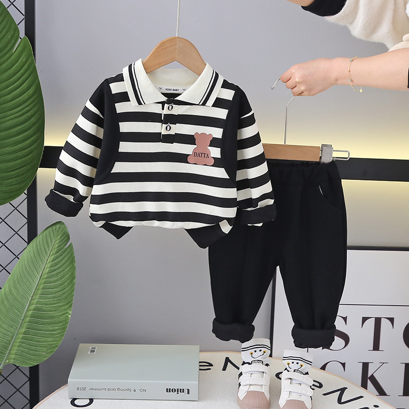 2pcs Baby Boy Striped Bear Lapel Set