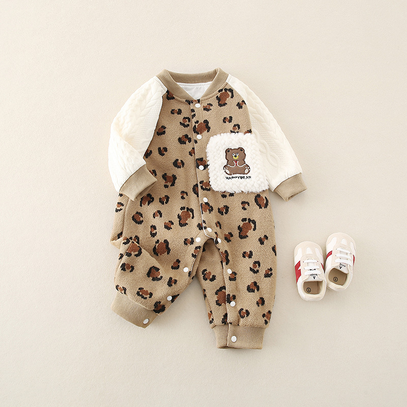Baby Girl/Boy Cute Cartoon Leopard Print Bear Long Sleeve Romper