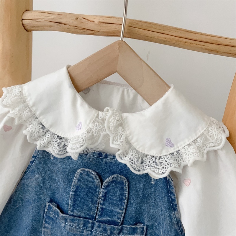 Baby Girl Doll Neck Cardigan + Bunny Bib Pants Romper