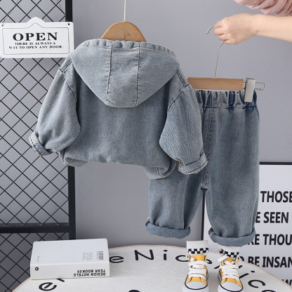 2pcs Baby Boy Letter ABC Hooded Set