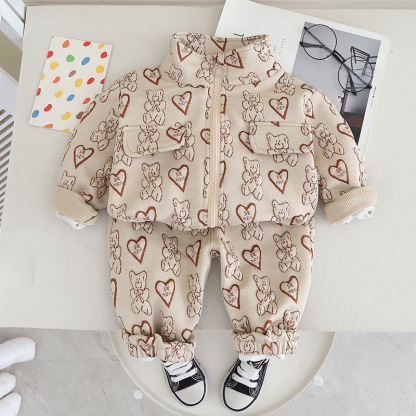 2pcs Baby Boy Love Bubble Bear Casual Set