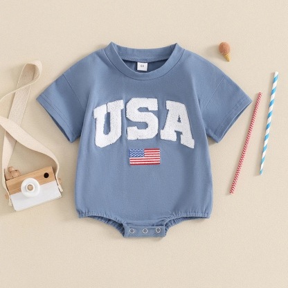 Baby Boys Embroidered American Flag Short Sleeve Bodysuit