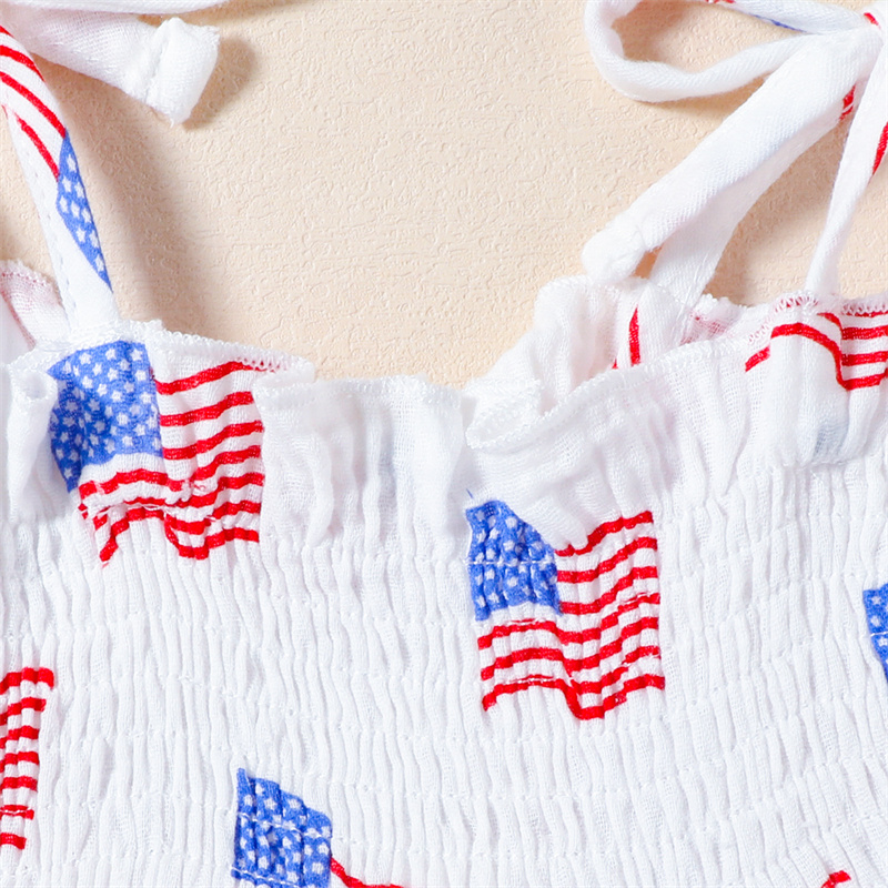 Baby Girl American Independence Day Manchurian Flag Sleeveless Bodysuit