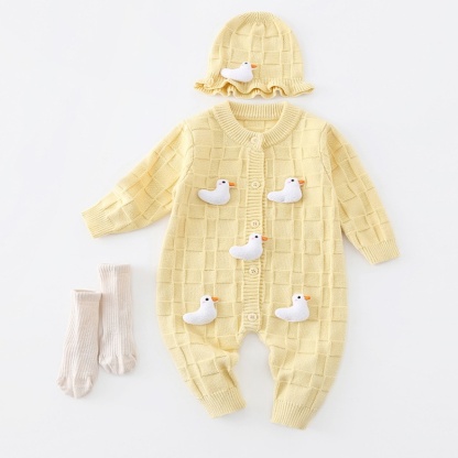 Baby Girl/Boy Knitted Cute Duck Mushroom Long Sleeve Romper