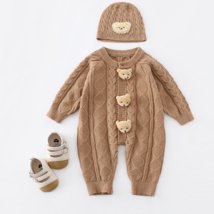 Baby Girl/Boy Knitted Woolen Bear Long Sleeve Romper With Hat