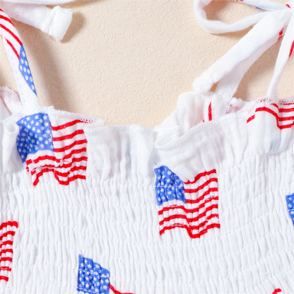 Baby Girl American Independence Day Manchurian Flag Sleeveless Bodysuit