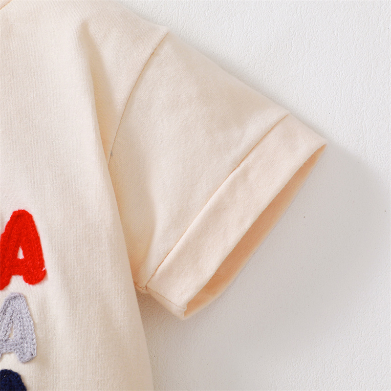 Baby Boys American Towel Embroidered Letters Short Sleeve Bodysuit