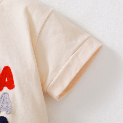 Baby Boys American Towel Embroidered Letters Short Sleeve Bodysuit