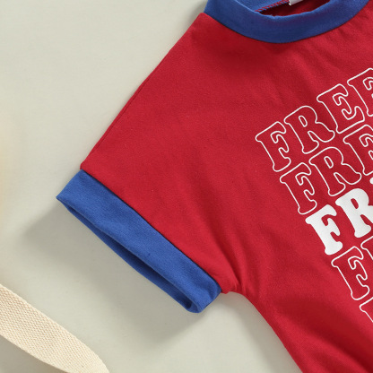 Baby Boy/Girl Red Freedom Letter Print Short Sleeve Bodysuit
