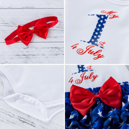 Baby Boys Independence Day Letter Print Bodysuit + Pant +Hairband Three-piece set