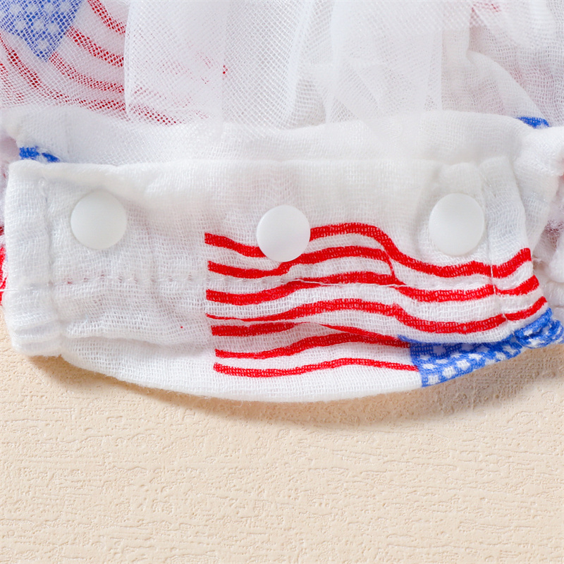 Baby Girl Independence Day Flag Print Halter Netting Sleeveless Bodysuit