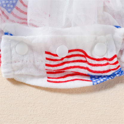 Baby Girl Independence Day Flag Print Halter Netting Sleeveless Bodysuit