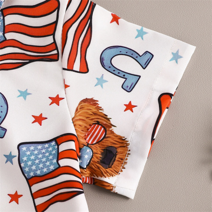 2pcs Baby Boy Independence Day Flag Print Bow Tie Shirt with Pant Set