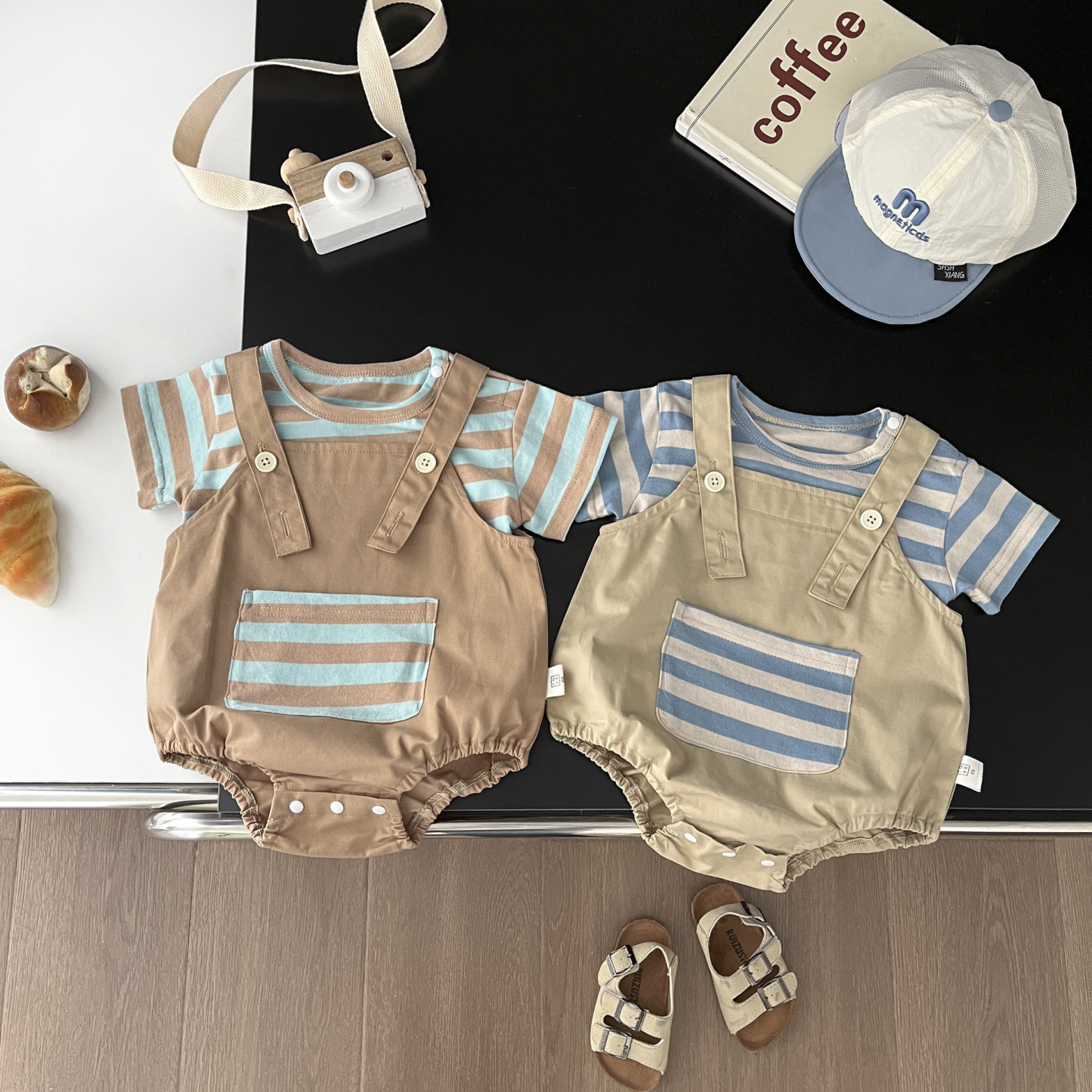 Baby Boy Two-pieces Sling-back Streak Romper