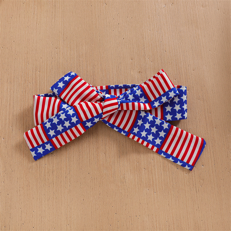 Baby Girl Independence Day Star Grid Short Sleeve Bodysuit with Hairband