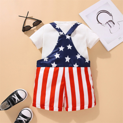Baby Boys Independence Day Stars and Stripes T-shirt+Suspenders 2pcs Set