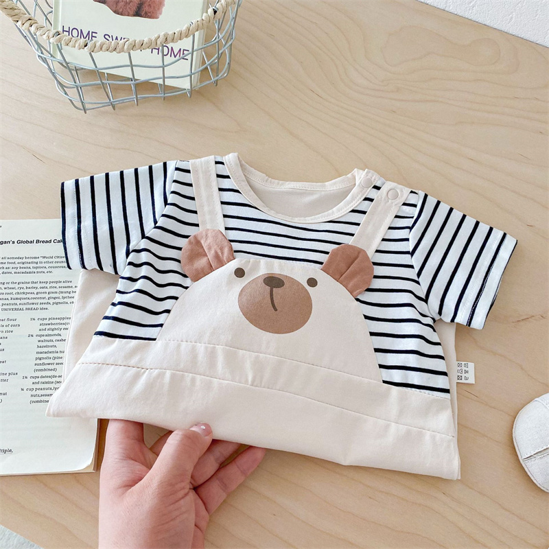 Baby Boy/Girl Cute Bear Stripe Short Sleeve Romper