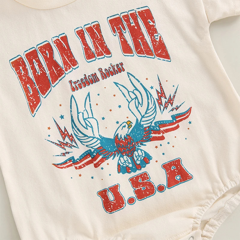 Baby Boy/Girl Independence Day USA Alphabet Eagle Print Short Sleeve Bodysuit