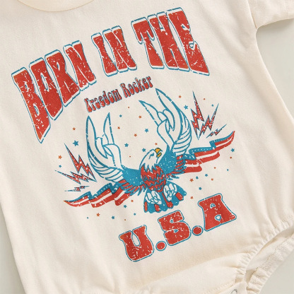 Baby Boy/Girl Independence Day USA Alphabet Eagle Print Short Sleeve Bodysuit
