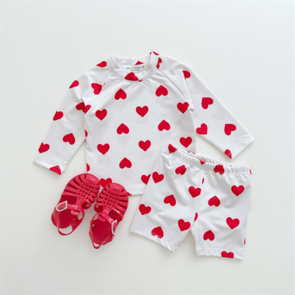 2pcs Baby Boy/Girl Love Long Sleeve Split Swimsuit with Pant Set