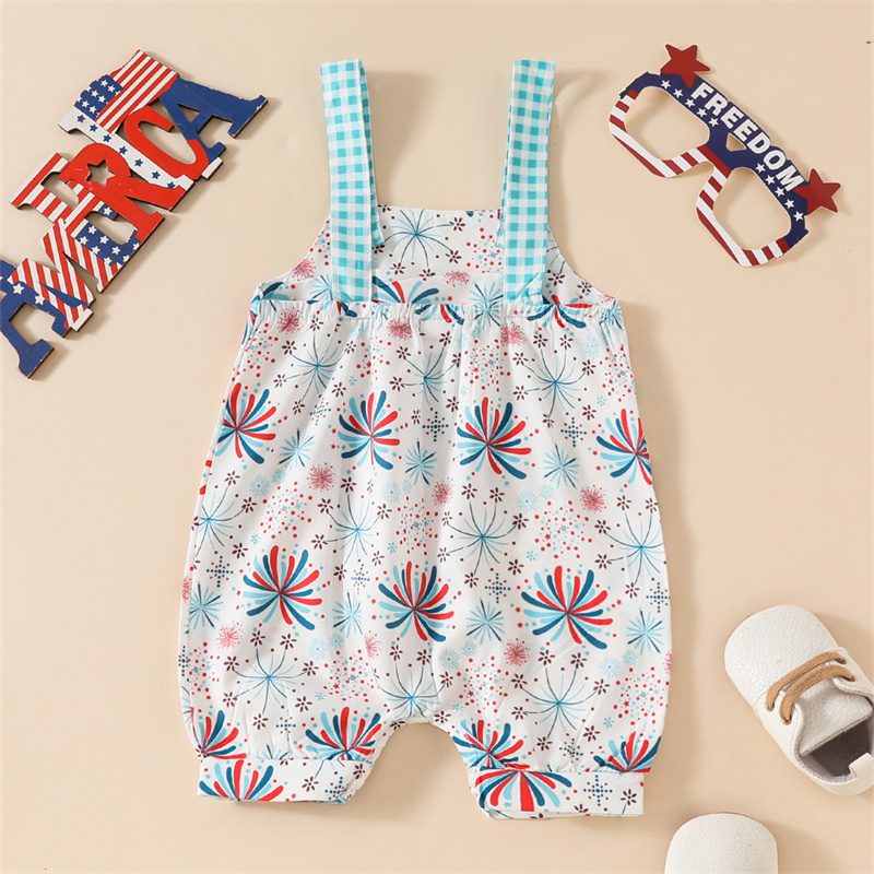 Baby Girl Independence Day Monogram Fireworks Sling Sleeveless Bodysuit
