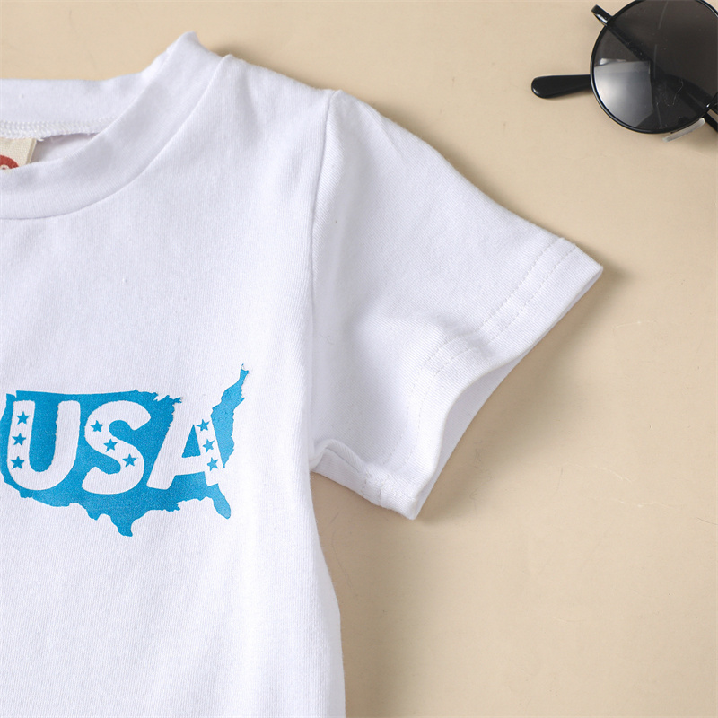 2pcs Baby Boy/Girl Independence Day Reversible Blue Letter Print T-shirt with Pant Set