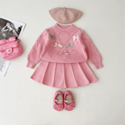 2pcs Baby Girl Bow Knit Sweater Set