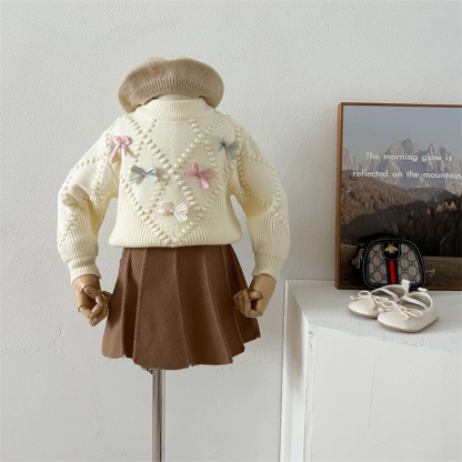 2pcs Baby Girl Bow Knit Sweater Set