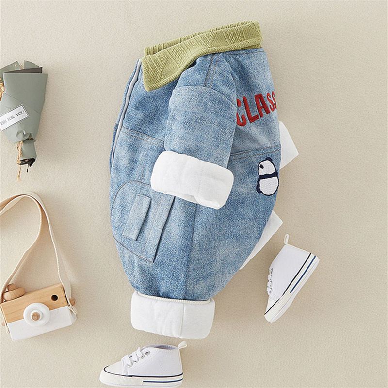 Baby Cute Panda Cotton Thickened Denim Long Sleeve Romper