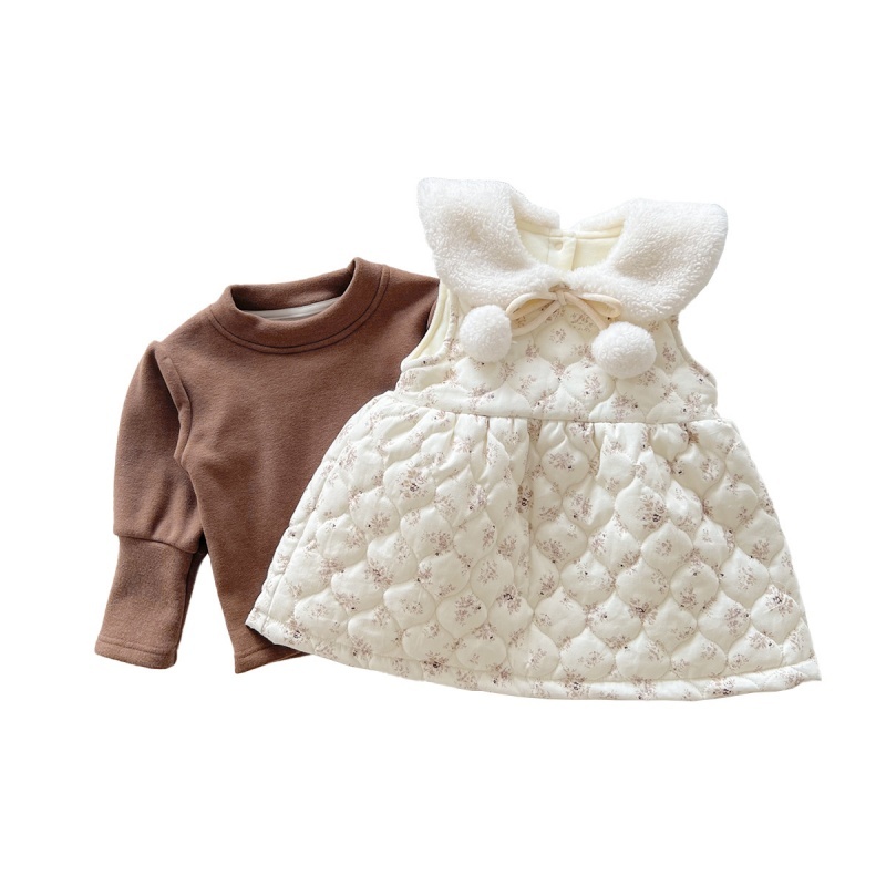 Baby Girl Floral Cotton Tank Dress and Thickened Padded Peplum Bottom Shirt