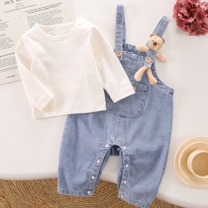 2pcs Baby Boy/Girl Cute Bear Bunny Denim Long Sleeve Romper Set