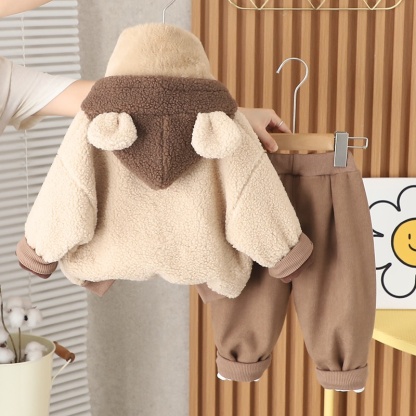 2pcs Baby Boy/Girl Bear Thickened Hooded with Scarf Set