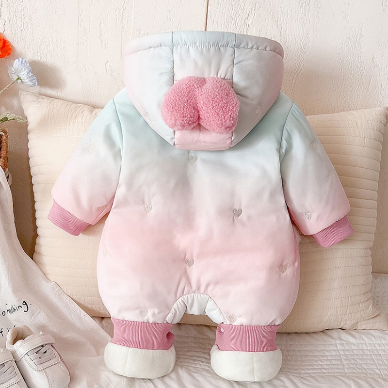 Baby Girl Thickened Gradient Love Hood Romper