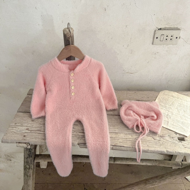 Baby Girl Mink Velvet Cute Bear Foot Wrap with Hat Romper