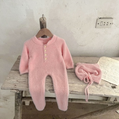 Baby Girl Mink Velvet Cute Bear Foot Wrap with Hat Romper