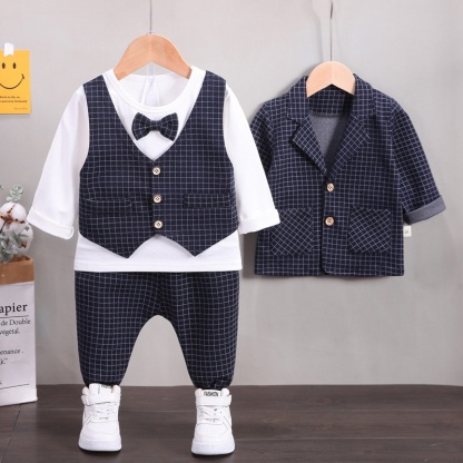 3pcs Baby Boy Plaid Suit Vest Set