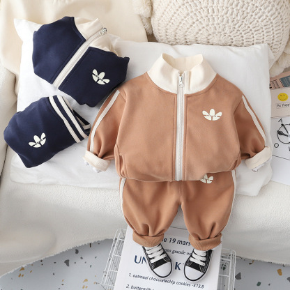 2pcs Baby Boy Cardigan Zip Casual Long Sleeve Set