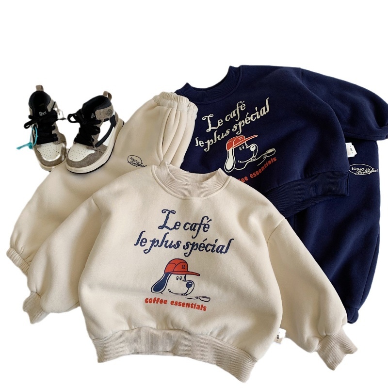2pcs Baby Boy Digital Sports Alphabet Puppy Sweatshirt + Casual Trousers Set