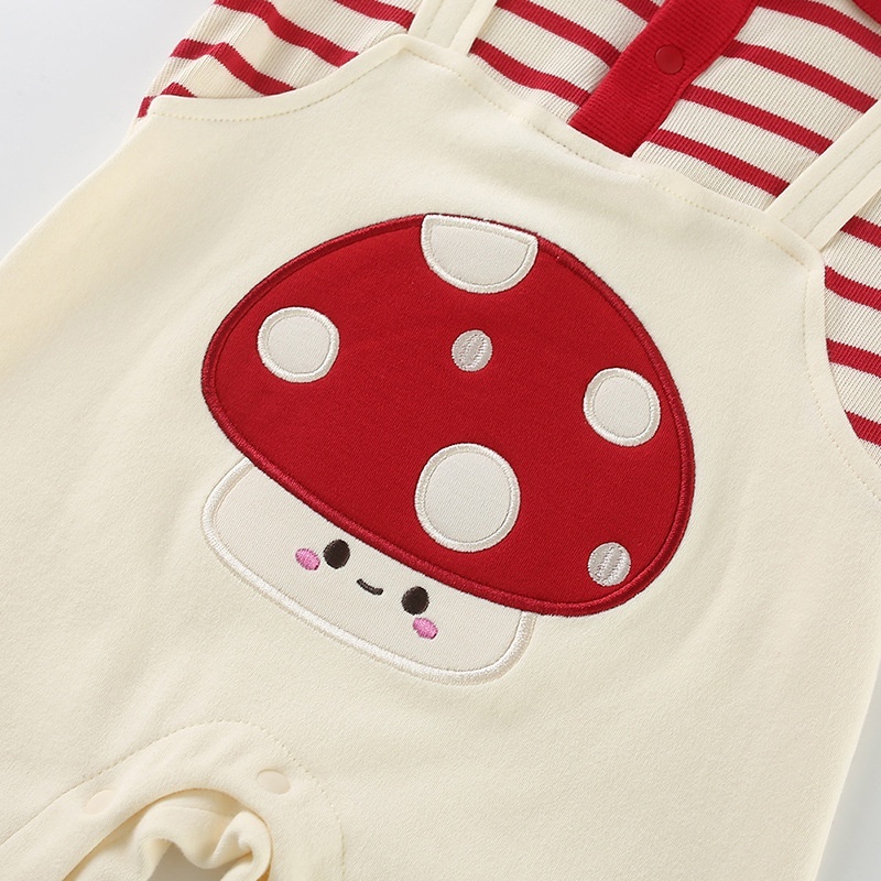 Baby Girl Mushroom False Two Piece Lapel Romper