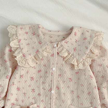 Baby Girl Lace Flap Lapel Choker Hooded Romper