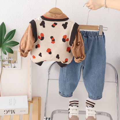 3pcs Baby Girl/Boy Bear Sweater Shirt Set