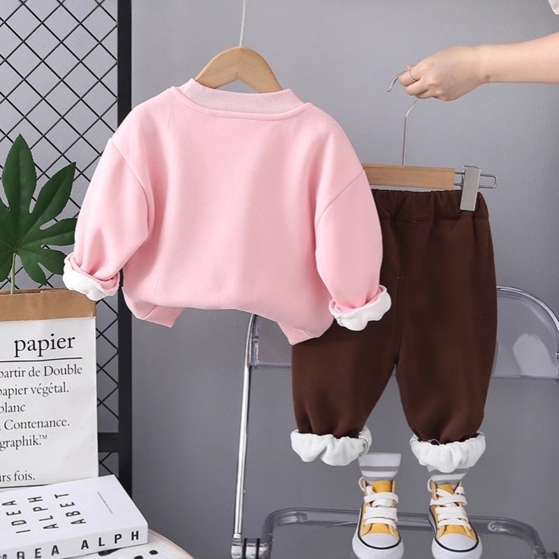 2pcs Baby Girl Butterfly Round Neck Sweatshirt Set