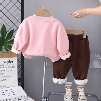 2pcs Baby Girl Butterfly Round Neck Sweatshirt Set