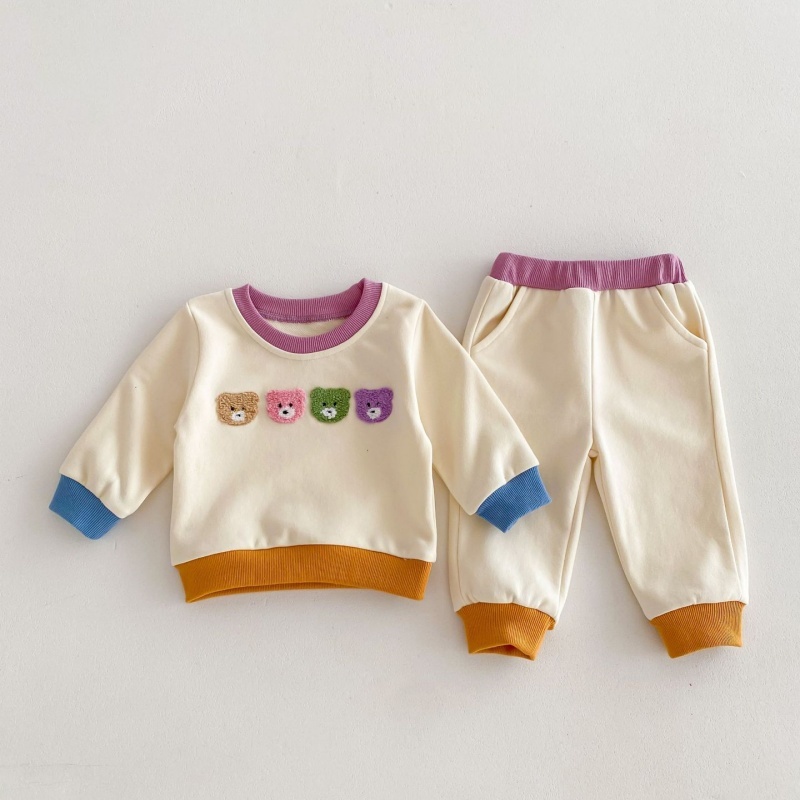 2pcs Baby Girl/Boy Four Colours Bear Casual Sweatshirt Long Sleeve Set