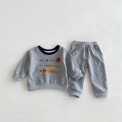 2pcs Baby Girl/Boy Apple Letters Long Sleeve Set