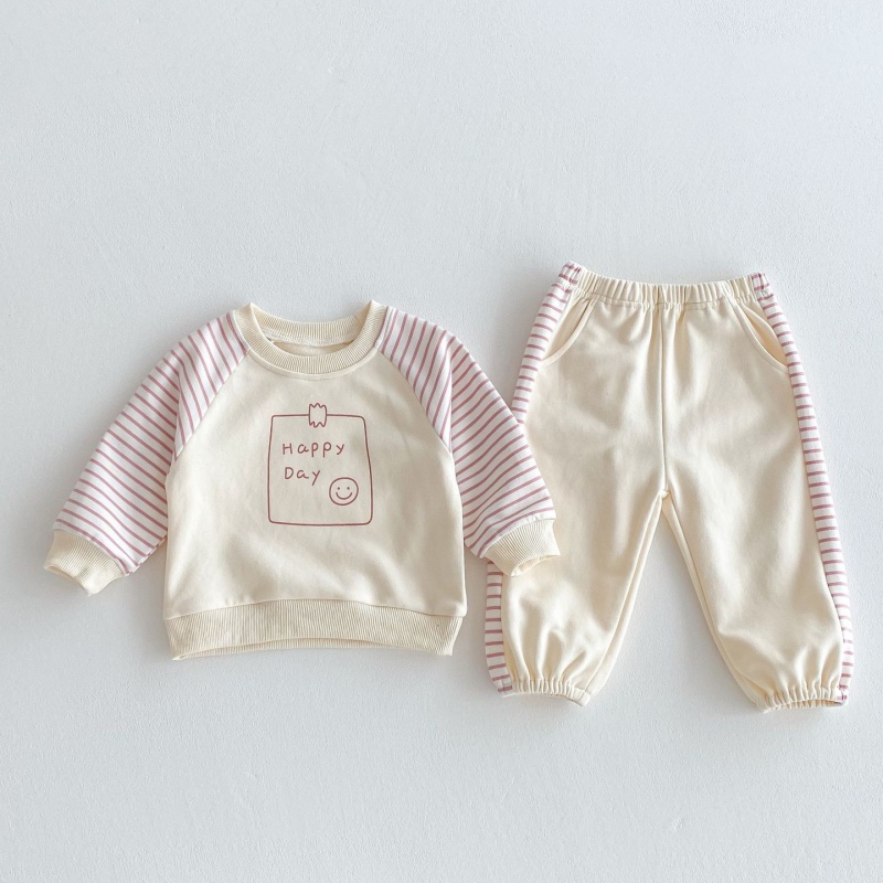 2pcs Baby Girl/Boy Streak Happy Day Sweatshirt Long Sleeve Set